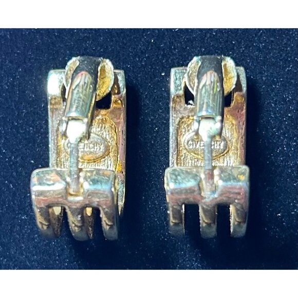Vintage Givenchy Gold-Tone Greek Key Clip-On Earrings Elegant Old Money - Picture 4 of 10